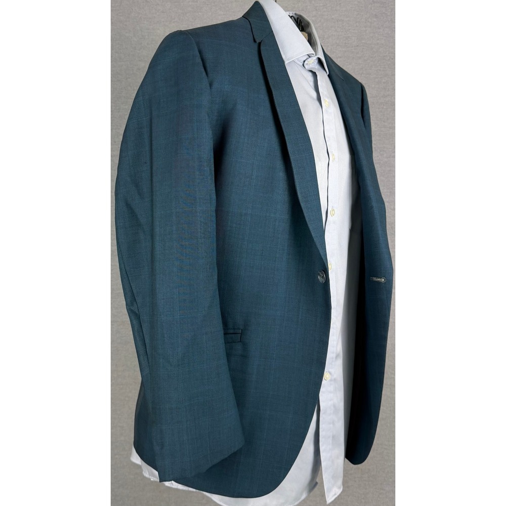 Vintage 60s Bespoke Teal Blue Glen Check Blazer Jacket Mens 40R Tailored